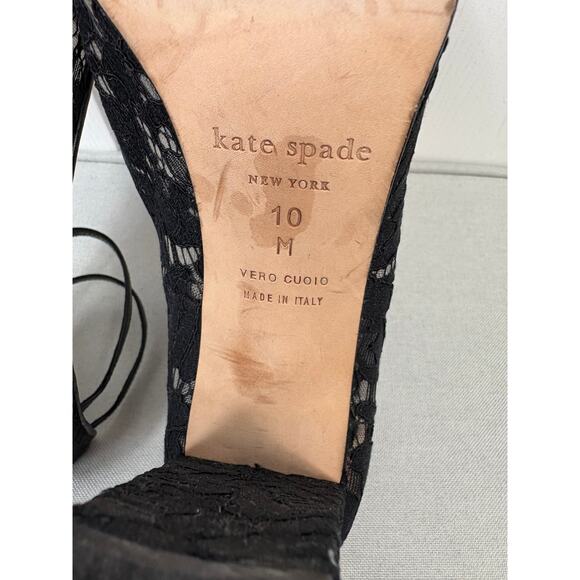 Kate Spade Black Lace Double Strap Chunky Heels - Size 10 - Picture 10 of 11